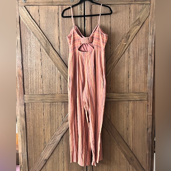 Edgy Land Cami High Waist Wrap Over Slit Pocket Pleated Stripe Jumpsuit Size M - Picture 4 of 8